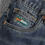 FOESCE Waist embroidery design heavy vintage blue water wash made old jeans for men fitted small straight leg American trend pants