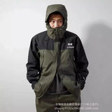 FOESCE Waterproof Hooded Jacket For Women Casual Style Color Blocking Embroidery North Face Fabric Loose Fit Spring Autumn Season