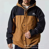 FOESCE Waterproof Hooded Jacket For Women Casual Style Color Blocking Embroidery North Face Fabric Loose Fit Spring Autumn Season
