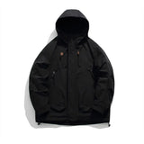 FOESCE Winter Cargo Jacket Men Solid Large Pocket Hooded Down Coat Men Retro Solid Color Warm Outdoors Windbreaker Down Jacket