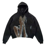 FOESCE Winter Casual Oversize Hooded Sweatshirt Wicked Movie Gothic Vintage Y2k Jacket Tracksuit Print Fleece Hoodie Woman Clothing Top
