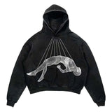 FOESCE Winter Casual Oversize Hooded Sweatshirt Wicked Movie Gothic Vintage Y2k Jacket Tracksuit Print Fleece Hoodie Woman Clothing Top