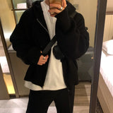 FOESCE Winter Clothing Men's Luxury Knitted Hooded Zipper Cardigan Sweater Long Sleeve Solid Color Hoodie Korean Popular Knitwear