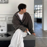 FOESCE Winter Clothing Men's Luxury Knitted Hooded Zipper Cardigan Sweater Long Sleeve Solid Color Hoodie Korean Popular Knitwear