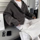 FOESCE Winter Clothing Men's Luxury Knitted Hooded Zipper Cardigan Sweater Long Sleeve Solid Color Hoodie Korean Popular Knitwear