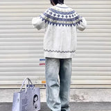 FOESCE Winter Fair Isle Design Christmas Cardigan For Men Y2K Vintage Knitted Zipper Sweaters 2025 New Women Jacquard Jumpers Jackets
