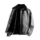 FOESCE Winter Fashion Thicken Warm Brown Leather Jacket Men Lapel Solid Zipper Fleece Bomber Coat Mens Pu Leather Motorcycle Jackets