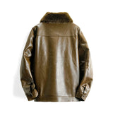 FOESCE Winter Fashion Thicken Warm Brown Leather Jacket Men Lapel Solid Zipper Fleece Bomber Coat Mens Pu Leather Motorcycle Jackets