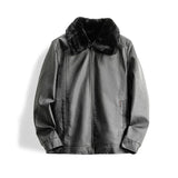 FOESCE Winter Fashion Thicken Warm Brown Leather Jacket Men Lapel Solid Zipper Fleece Bomber Coat Mens Pu Leather Motorcycle Jackets