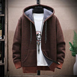 FOESCE Winter Fleece Sweatercoat Men Thick Warm Hooded Kintted Mens Sweater Cardigan Solid Casual Knitting Jacket Coat Male Clothing