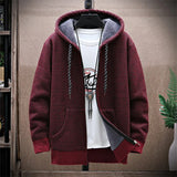FOESCE Winter Fleece Sweatercoat Men Thick Warm Hooded Kintted Mens Sweater Cardigan Solid Casual Knitting Jacket Coat Male Clothing