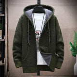 FOESCE Winter Fleece Sweatercoat Men Thick Warm Hooded Kintted Mens Sweater Cardigan Solid Casual Knitting Jacket Coat Male Clothing