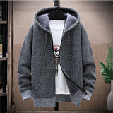 FOESCE Winter Fleece Sweatercoat Men Thick Warm Hooded Kintted Mens Sweater Cardigan Solid Casual Knitting Jacket Coat Male Clothing