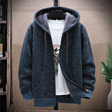 FOESCE Winter Fleece Sweatercoat Men Thick Warm Hooded Kintted Mens Sweater Cardigan Solid Casual Knitting Jacket Coat Male Clothing