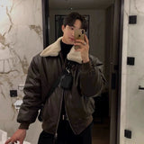 Winter Jacket Men Warm Brown Black Thick Leather Jacket Men Streetwear Korean Loose Short Coat Mens Thicken Leather Jackets