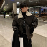 Winter Jacket Men Warm Brown Black Thick Leather Jacket Men Streetwear Korean Loose Short Coat Mens Thicken Leather Jackets
