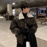 Winter Jacket Men Warm Brown Black Thick Leather Jacket Men Streetwear Korean Loose Short Coat Mens Thicken Leather Jackets