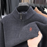 FOESCE Winter Men's Ferret Fleece Embroidered Zipper Stand Up Collar Head Knitwear Plush Thick Soft Sweater  Mens Clothes  Pull Coreen