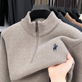 FOESCE Winter Men's Ferret Fleece Embroidered Zipper Stand Up Collar Head Knitwear Plush Thick Soft Sweater  Mens Clothes  Pull Coreen