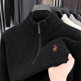 FOESCE Winter Men's Ferret Fleece Embroidered Zipper Stand Up Collar Head Knitwear Plush Thick Soft Sweater  Mens Clothes  Pull Coreen