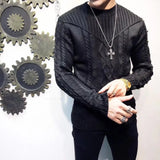 FOESCE Winter Mens Sweater Pullover Sueter Masculino Slim Fit Knitted Sweaters Long Sleeve Black Jacquard Weave Jumper Sweater Tops