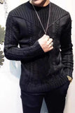 FOESCE Winter Mens Sweater Pullover Sueter Masculino Slim Fit Knitted Sweaters Long Sleeve Black Jacquard Weave Jumper Sweater Tops