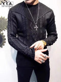 FOESCE Winter Mens Sweater Pullover Sueter Masculino Slim Fit Knitted Sweaters Long Sleeve Black Jacquard Weave Jumper Sweater Tops