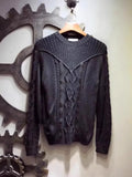 FOESCE Winter Mens Sweater Pullover Sueter Masculino Slim Fit Knitted Sweaters Long Sleeve Black Jacquard Weave Jumper Sweater Tops