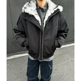 FOESCE Winter New Warm Plush Jacket Y2K Retro Solid Color Cotton Coat Men Street Hip Hop Harajuku Cleanfit Loose Stand-up Collar Jacket