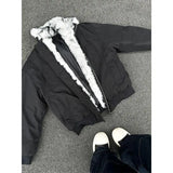 FOESCE Winter New Warm Plush Jacket Y2K Retro Solid Color Cotton Coat Men Street Hip Hop Harajuku Cleanfit Loose Stand-up Collar Jacket