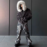 FOESCE Winter New Warm Thick Plush Zipper Coat American Retro Trend Plush Hoodie Men High Street Hip Hop Harajuk Punk Gothic Loose Coat