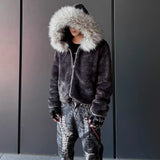 FOESCE Winter New Warm Thick Plush Zipper Coat American Retro Trend Plush Hoodie Men High Street Hip Hop Harajuk Punk Gothic Loose Coat