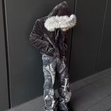FOESCE Winter New Warm Thick Plush Zipper Coat American Retro Trend Plush Hoodie Men High Street Hip Hop Harajuk Punk Gothic Loose Coat