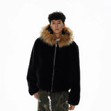 FOESCE Winter New Warm Thick Plush Zipper Coat American Retro Trend Plush Hoodie Men High Street Hip Hop Harajuk Punk Gothic Loose Coat