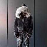 FOESCE Winter New Warm Thick Plush Zipper Coat American Retro Trend Plush Hoodie Men High Street Hip Hop Harajuk Punk Gothic Loose Coat
