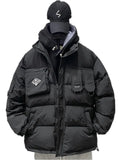 FOESCE Winter Padded Parkas Men Patchwork Cotton Thick Cargo Parkas Jackets Fashion Warm Full Zip Coats Fashion Harajuku Outerwear