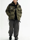 FOESCE Winter Padded Parkas Men Patchwork Cotton Thick Cargo Parkas Jackets Fashion Warm Full Zip Coats Fashion Harajuku Outerwear
