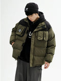 FOESCE Winter Padded Parkas Men Patchwork Cotton Thick Cargo Parkas Jackets Fashion Warm Full Zip Coats Fashion Harajuku Outerwear
