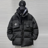 FOESCE Winter Padded Parkas Men Patchwork Cotton Thick Cargo Parkas Jackets Fashion Warm Full Zip Coats Fashion Harajuku Outerwear