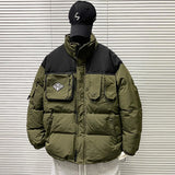 FOESCE Winter Padded Parkas Men Patchwork Cotton Thick Cargo Parkas Jackets Fashion Warm Full Zip Coats Fashion Harajuku Outerwear