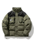 FOESCE Winter Padded Parkas Men Patchwork Cotton Thick Cargo Parkas Jackets Fashion Warm Full Zip Coats Fashion Harajuku Outerwear