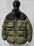 FOESCE Winter Padded Parkas Men Patchwork Cotton Thick Cargo Parkas Jackets Fashion Warm Full Zip Coats Fashion Harajuku Outerwear