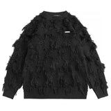 FOESCE Winter Ripped Fringe Raw Edge Sweater For Men Hip Hop Fashion Knitted Pullovers Y2K Vintage Streetwear Knitwear Jersey Clothes