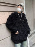 FOESCE Winter Ripped Fringe Raw Edge Sweater For Men Hip Hop Fashion Knitted Pullovers Y2K Vintage Streetwear Knitwear Jersey Clothes