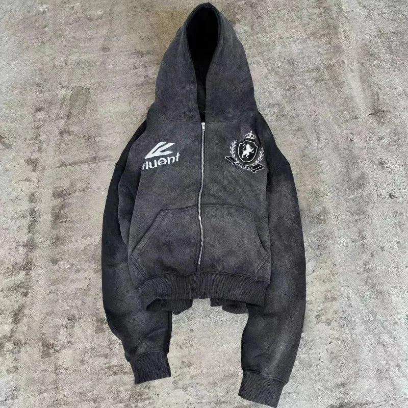 FOESCE Winter Street vintage alphabet Embroidery hoodie for men y2k Goth Harajuku fashion suit for men couple casual loose tracksuit