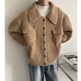 FOESCE Winter Thick Cardigan Sweater Men Warm Fashion Short Sweater Coat Men Korean Loose Lapel Sweater Cardigan Mens Jumper Clothes