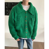 FOESCE Winter Thick Cardigan Sweater Men Warm Fashion Short Sweater Coat Men Korean Loose Lapel Sweater Cardigan Mens Jumper Clothes