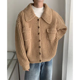 FOESCE Winter Thick Cardigan Sweater Men Warm Fashion Short Sweater Coat Men Korean Loose Lapel Sweater Cardigan Mens Jumper Clothes