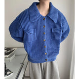 FOESCE Winter Thick Cardigan Sweater Men Warm Fashion Short Sweater Coat Men Korean Loose Lapel Sweater Cardigan Mens Jumper Clothes