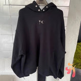 FOESCE Winter Thug Club Hoodies High Quality Mid Metal Star Moon Logo Rivet Breasted Hooded Sweatshirts Street Loose Men Women TC Hoody